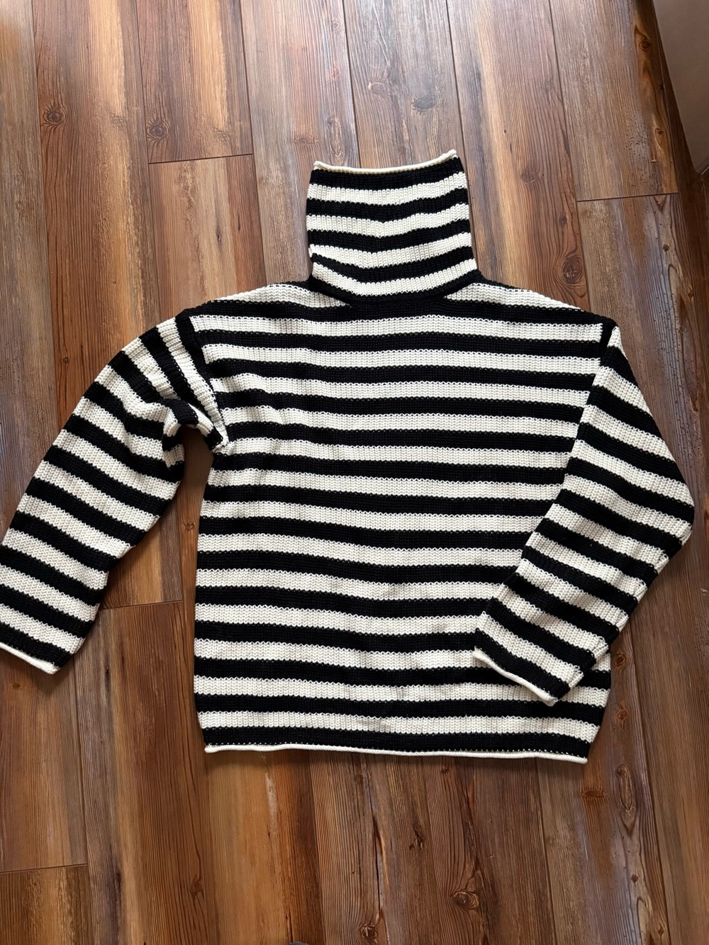 Black & White Striped Turtleneck Sweater